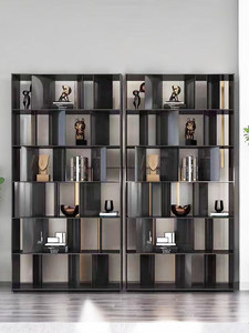 Italian Minimalist Modern Floor-standing <b>Bookcase</b> Light-luxury Metal Display Rack <b>Solid</b> Steel Cabinet Backless - Product Image 4