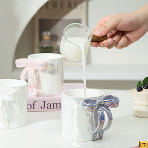 350ml Nordic 3D Creative Pearl Glaze Bow Design Ceramic Coffee Mug Dishwasher <b>Safe</b> Business Economical Gift for Girls - Product Image 2