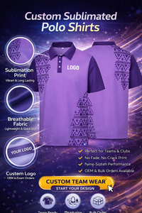 เสื้อโปโลผู้ชายแบบซับลิเมชั่นลายเรขาคณิตไล่เฉดสี โพลีเอสเตอร์ผสมสแปนเด็กซ์ สำหรับทีม OEM - Product Image 5