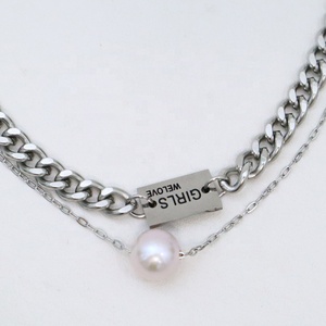 Cadena gruesa plateada <span class=keywords><strong>de</strong></span> acero inoxidable con ajuste <span class=keywords><strong>de</strong></span> 15-17 pulgadas <span class=keywords><strong>de</strong></span> moda 2025 y <span class=keywords><strong>collar</strong></span> <span class=keywords><strong>de</strong></span> <span class=keywords><strong>perlas</strong></span> naturales <span class=keywords><strong>de</strong></span> agua dulce Edison - Product Image 5