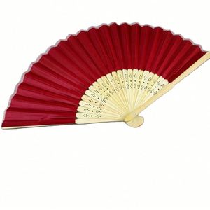 Abanicos de mano plegables de seda con varillas de bambú huecas para festivales, bodas y eventos, personalizables - Product Image 4