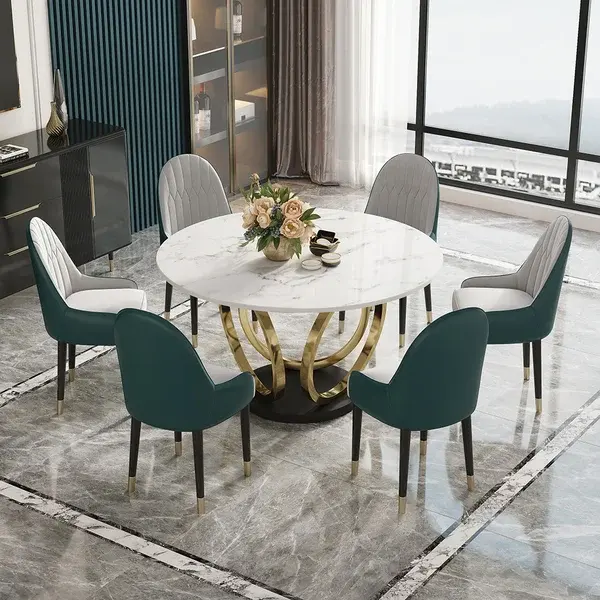 Nordic Modern 53 "Faux Marbre Top Table À Manger 6 Personnes Or Noir Piédestal pour Villa Hôtel ou Meubles de Maison