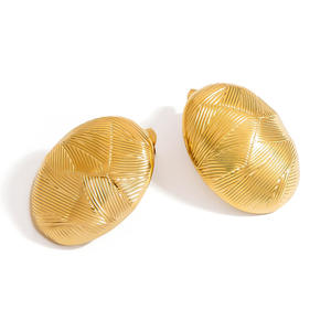 <b>Titanium</b> Steel Pleated <b>Stud</b> Earrings 18K Gold Plated Round Tassel Design Everyday Wear Unisex Jewelry EH11293 - Product Image 5