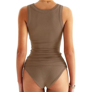 Camiseta sin mangas de cuello cuadrado para <span class=keywords><strong>mujer</strong></span>, 95% algodón, 5% spandex, ajustada, de color liso. - Product Image 5