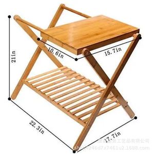 Estante de almacenamiento de bambú plegable de 2 niveles para dormitorio, hotel, casa de huéspedes - Product Image 4
