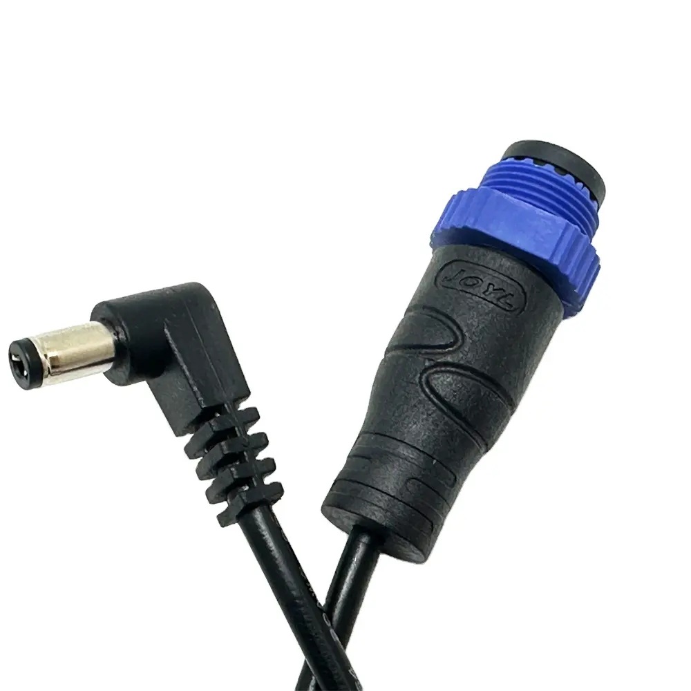Kabel adaptor steker bengkok M15 hitam, konektor tahan air berlapis emas DC5521 PA6 nilon hitam/warna OEM Dok mur Las 250V/10A