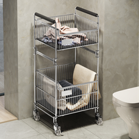 Panier à linge roulant de grande taille pour salle de bain, avec panier à sous-vêtements, style rétro