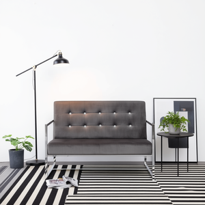 Poltrona a 2 Posti in Velluto Poliestere Grigio Scuro con Struttura in Legno e Dettagli Cromati per Soggiorno - Product Image 2