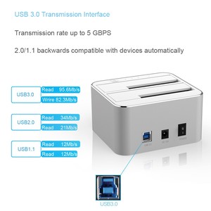 Aluminio Dual Bay Usb 3,0 puertos Disco duro externo Dock 2,5 3,5 Hdd Ssd Clone Docking Station <span class=keywords><strong>SATA</strong></span> Duplicador - Product Image 2