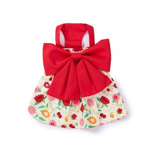 Cross-border bestseller: Sweet floral print pet dress for dogs, extra large <b>red</b>, detachable <b>bow</b>, cute cat and dog outfit. - Product Image 3