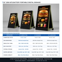 Écran de menu numérique rechargeable 32 43 55 pouces, lecteur publicitaire LCD sur pied pour restaurant, magasin de détail, centre commercial, hôtel