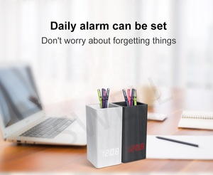 Réveil de bureau pour alarme, 1 pièce, contrôleur de son créatif intelligent, porte-stylo numérique, horloge en bois avec date - Product Image 6