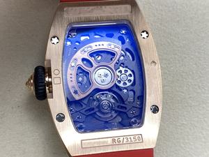 Montre squelette mécanique de luxe pour femme, qualité supérieure, mouvement ZF factory CRMA2, RM07, or rose, diamants, cadran rouge. - Product Image 5