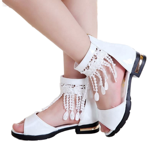 Sandalias de niña con punta cerrada, parte superior de PVC, correa convertible, cremallera, suaves, con borlas, planas, cómodas para el verano, estilo Graffiti - Product Image 2