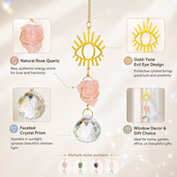 Attrape-soleil en quartz rose naturel avec œil protecteur, carillon éolien, prisme en cristal brut, décoration suspendue pour fenêtre