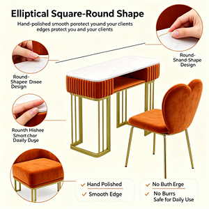 Table de manucure style Ins, poste de travail moderne pour salon de manucure <span class=keywords><strong>avec</strong></span> rangement, bureau à ongles <span class=keywords><strong>avec</strong></span> cadre en métal doré pour institut de beauté - Product Image 6