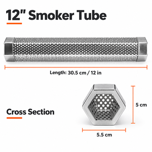 Kit de tubo ahumador de pellets de acero inoxidable de 12 pulgadas con cepillo de limpieza, cepillo para untar y 2 ganchos en S, generador de humo reutilizable - Product Image 6