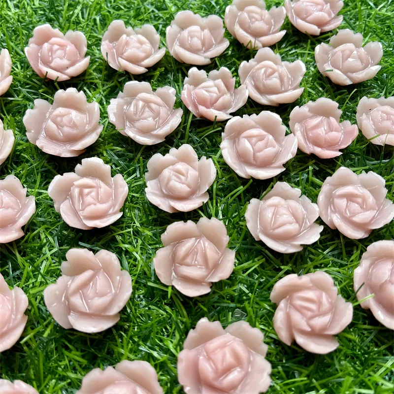 Penjualan laris 2024 batu penyembuhan alami batu Opal merah muda batu Spiritual ukiran kristal mawar untuk dekorasi rumah