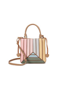 Bolso Tote Casual para Mujer, Bandolera de un Solo Hombro, Diseño Moderno con Parches de Colores Arcoíris, Pliegues y Cierre de Cremallera - Product Image 5