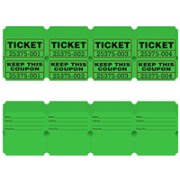 Billets de tombola verts 2x2 pouces, numérotés, à double brouillon, pour événements et jeux, 100 pièces