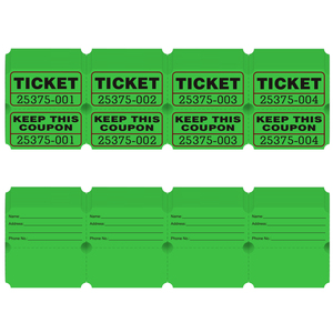 Billets de tombola verts 2x2 pouces, numérotés, à double brouillon, pour événements et jeux, 100 pièces - Product Image 1