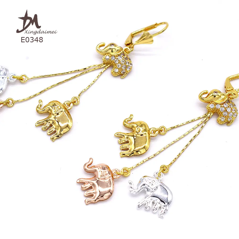 E0348 Wholesale New Design 3 color earrings high quality zircon elephant butterfly cross earrings