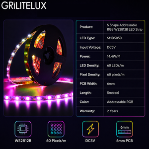 ไฟ LED แบบ RGBIC Addressable รุ่น WS2812B DC5V 60LEDs/m แผงวงจร PCB ขนาด 6 มม. พร้อมระบบ Pixel Mapping ที่ตั้งโปรแกรมได้ สำหรับแสดงโลโก้ - Product Image 2
