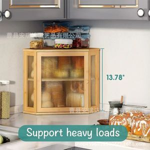Bamboo Wood Bread Box Double Layer Dustproof Storage Cabinet For <b>Kitchen</b> Countertop Home Use - Product Image 5