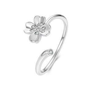 Flower Shape <b>Silver</b> Plated <b>Ring</b> With <b>Cubic</b> <b>Zirconia</b> Pave Setting Romantic Women's Daily Wear Jewelry Gift - Product Image 1