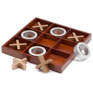 Indoor Entertainment Classic Family Fun Board Game Wooden Tic Tac Toe Game For Kids With Xs And Os Brain Teaser Strategy