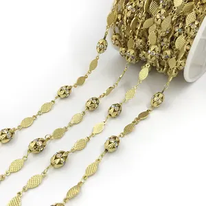 批发批量销售新设计的镀金锆石黄铜珠链项链项链卷，用于珠宝制作