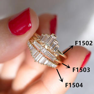 Anillo de cóctel geométrico F1503 de oro macizo de 18 quilates con diamantes talla baguette y engaste de canal, anillo de compromiso fino para mujer - Product Image 3