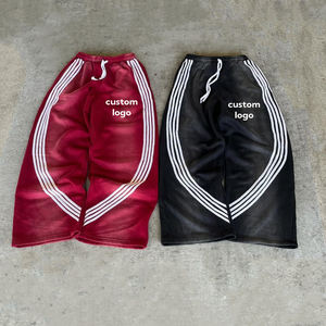 2025 Logo personnalisé épais coton noir évasé ourlet ouvert pantalons de survêtement dépouillé Wideleg pantalons de survêtement pour garçons pantalons de survêtement rayés lavés - Product Image 4