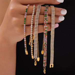 Không thấm nước đầy màu sắc Zircon Tennis Chuỗi Vòng Đeo tay phụ nữ 18K vàng PVD 316L thép không gỉ Tennis Vòng đeo tay với lần trên Clasp - Product Image 4