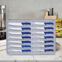 Ensemble de couteaux de boucher professionnels en acier inoxydable avec manche en plastique, design industriel durable, lames tranchantes, sac à roulettes en acier de boucher