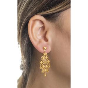 Boucles d'oreilles en or 22 carats avec perle d'eau douce et diamant, style religieux, pour mariage, fête ou cadeau - 3281 - Product Image 1