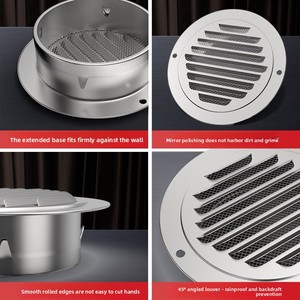 Grille d'aération murale extérieure anti-vent en acier inoxydable 304, style rond et plat, pour conduit d'extraction de <span class=keywords><strong>cuisine</strong></span> et sortie de <span class=keywords><strong>hotte</strong></span> - Product Image 3