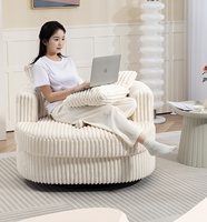 Corduroy ultra-doux 360 °   Fauteuil pivotant avec 3 grands coussins décoratifs, fermetures éclair cachées, poufs surdimensionnés, canapés modernes pour salon