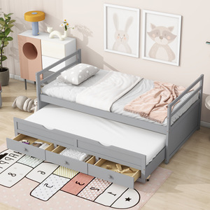 Children's Grey Trolley Bed With <b>Drawers</b> Storage Solid Wood Bedroom Bed For Kids Age 3 <b>6</b> Years - Product Image 1