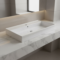 Vasque de salle de bain rectangulaire en porcelaine de luxe moderne 90 cm pour hôtels, montage monotrou, haute qualité