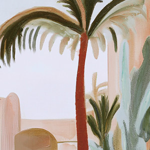 Art sur toile de palmier méditerranéen-Cour d'arcade avec peinture de feuillage tropical - Product Image 4