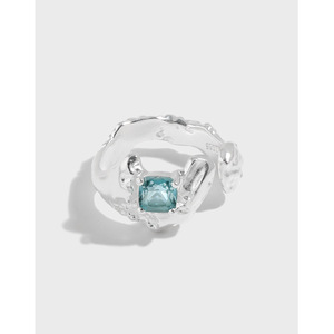 Chất Lượng Cao Đồ Trang Sức Thời Trang Không Thường Xuyên Mặt Nhân Tạo Tourmaline Kết Cấu Nhẫn S925 Sterling Silver Bạc Mở Vòng Nữ - Product Image 2