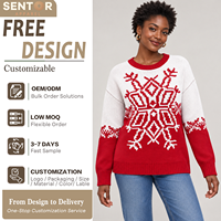 Pull en tricot pour femme, motif flocon de neige de Noël, col rond, épaules tombantes, manches longues, rouge et blanc, OEM ODM personnalisé