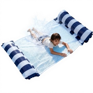 Chaise longue flottante personnalisée avec filet aquatique et dossier <span class=keywords><strong>gonflable</strong></span>, design rétro rayé, pour loisirs aquatiques et <span class=keywords><strong>piscine</strong></span> - Product Image 1