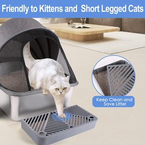 Bac à litière pour chat en polypropylène anti-éclaboussures, grande capacité, écologique, facile à assembler, couvert - Product Image 3