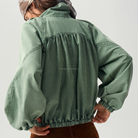 Blouson Bomber en Jean Surdimensionné pour Femme, Col Montant, Zippé, Style Décontracté, Effet Délavé, Veste Utilitaire