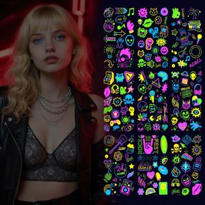 Fluorescent Luminous Temporary Tattoo Stickers Neon UV Black Light Reactive Music Style Party Facial Decor - Product Image 1