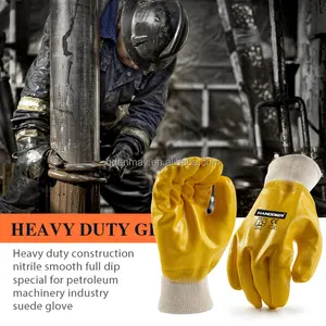 Guantes de mano de protección personalizados industriales mecánicos de trabajo pesado revestidos de nitrilo con forro de algodón antideslizante