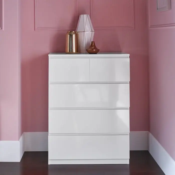 Singrain — meuble à tiroirs blanc avec roulettes, 5 tiroirs, rangement pour bureau