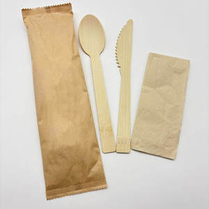 Ensemble de couverts jetables biodégradables en bambou de qualité alimentaire naturel, cuillère, fourchette, couteau pour les dîners modernes - Product Image 2